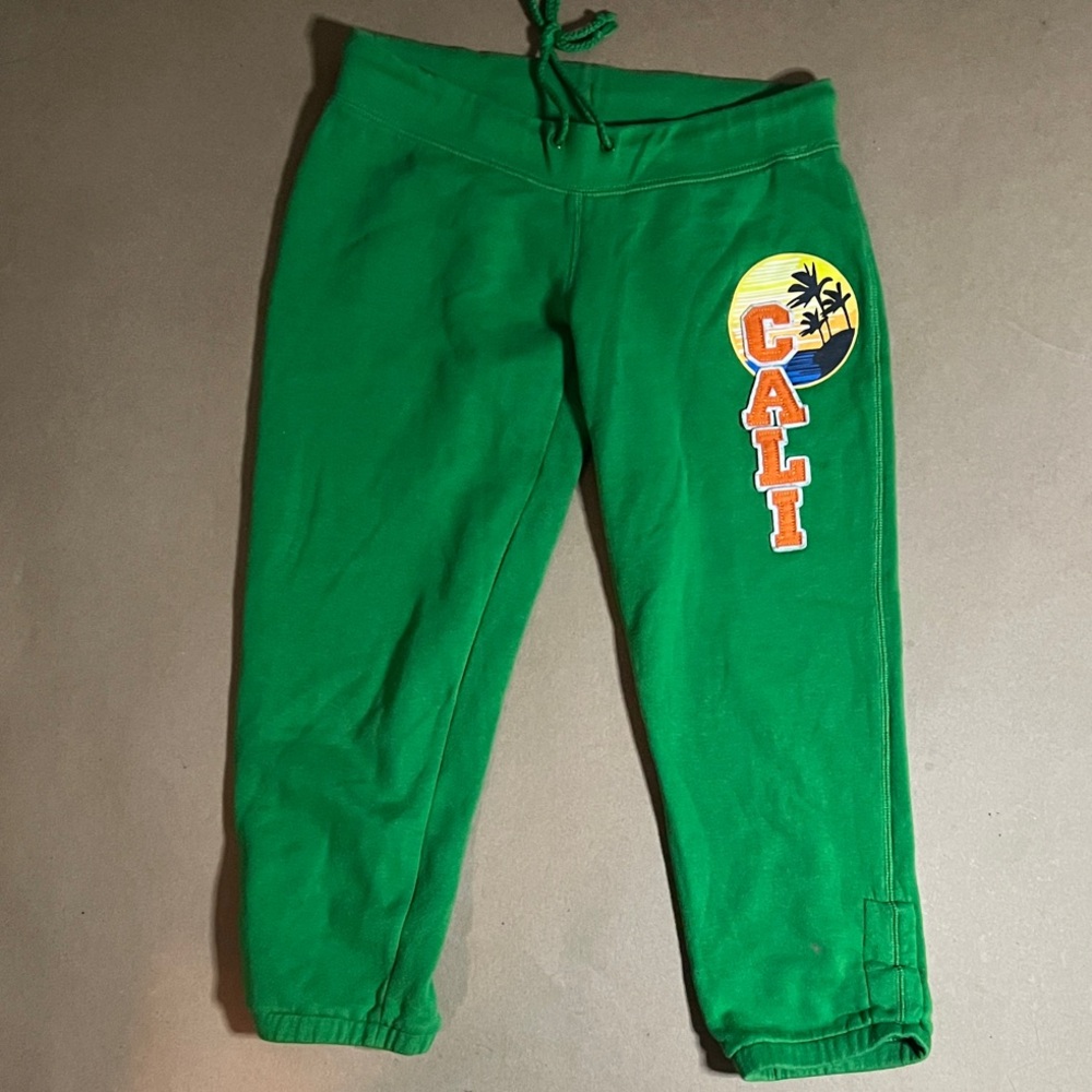 Green Jogger, Capri Sweatpants with Cali Print